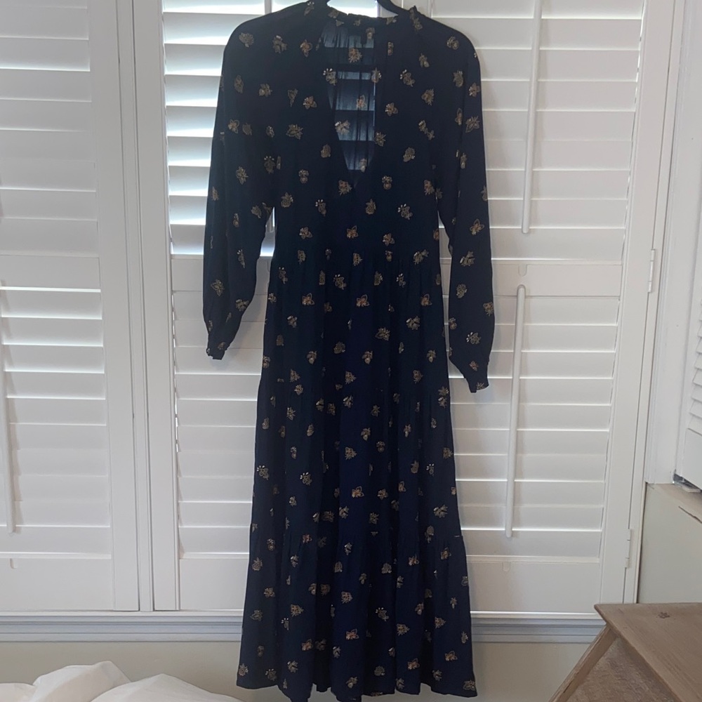 Madewell Boho Navy Floral Long-Sleeve Maxi Dress Woman’s XS - Picture 3 of 7